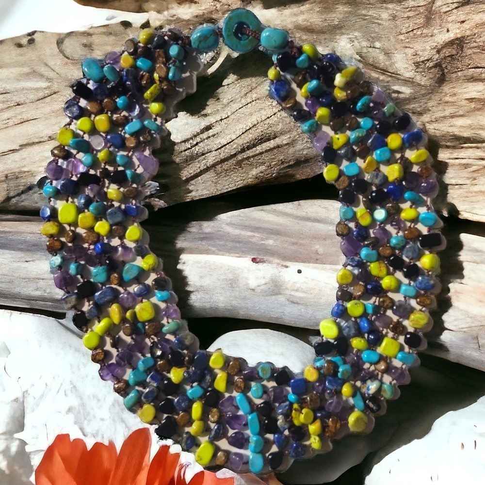 HP 😊 6 Strand Necklace Turquoise Onyx Tiger Eye Amethyst Agate Lapis Lazuli,